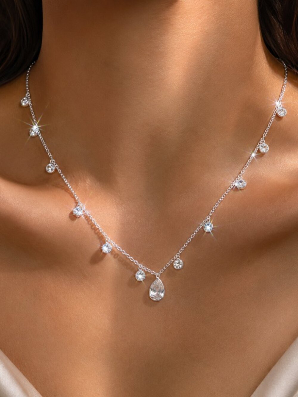 Silver Plated Water Drop Zirconia Necklace ✨